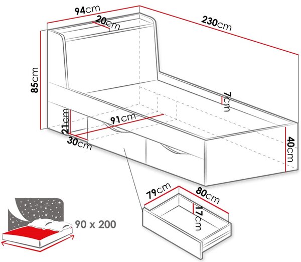 Κρεβάτι Delta-90 x 200 - 230.00Χ94.00Χ85.00cm