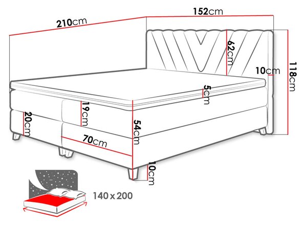 Επενδυμένο κρεβάτι Romantic-140 x 200 εκ.-Gkri - 152.00Χ210.00Χ118.00cm