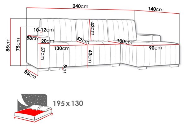 Γωνιακός καναπές Hugo-Portokali-Δεξιά - 240.00Χ140.00Χ85.00cm