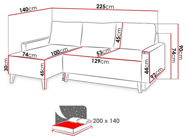 Γωνιακός καναπές Oviedo-Petrol - 225.00Χ140.00Χ90.00cm