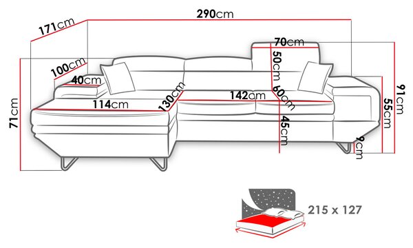 Γωνιακός καναπές Benito-Prasino-Αριστερή - 290.00Χ171.00Χ91.00cm