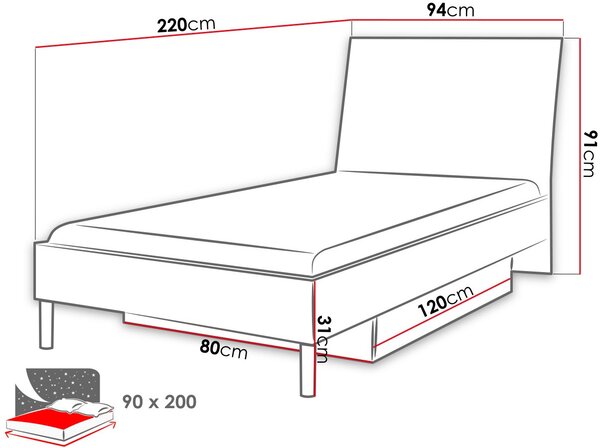 Κρεβάτι Raj 3-Roz - 94.00Χ220.00Χ91.00cm