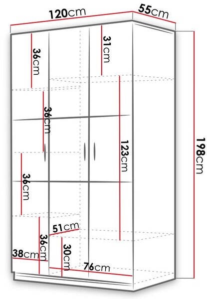 Ντουλάπα Raj 3 τρίφυλλη-Gkri - 120.00Χ55.00Χ198.00cm