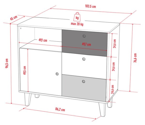 Συρταριέρα Concept-Roz - 103.20Χ45.00Χ96.20cm