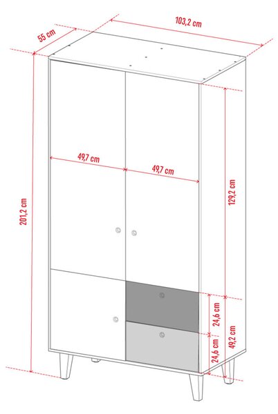 Δίφυλλη ντουλάπα Concept-Κίτρινο - 103.20Χ55.00Χ201.20cm