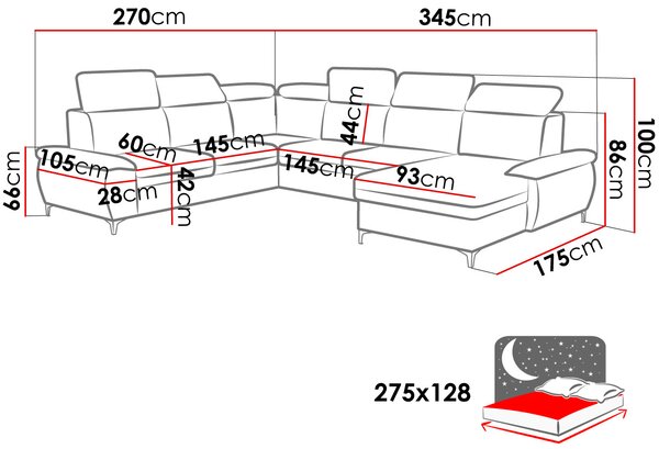 Γωνιακός καναπές Magic deluxe-Αριστερή - 270.00Χ345.00Χ100.00cm