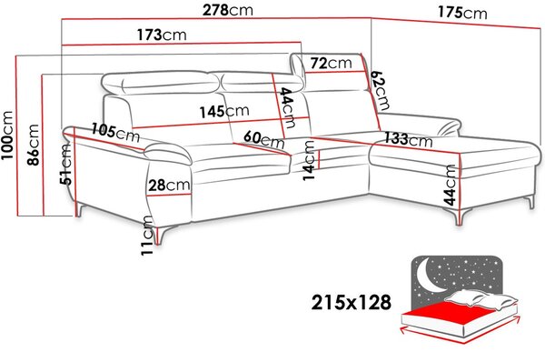 Γωνιακός καναπές Magic -Αριστερή - 278.00Χ175.00Χ100.00cm