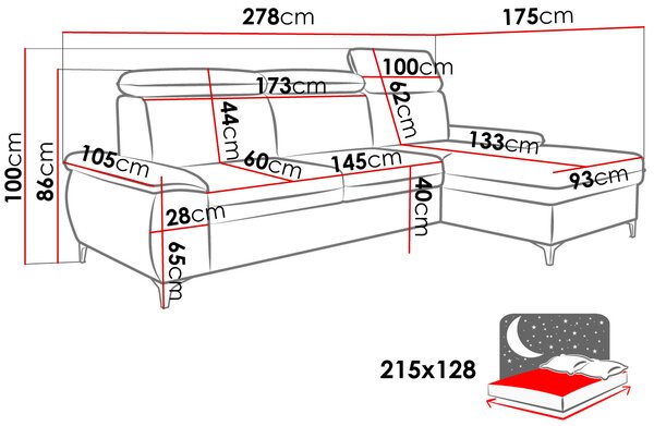 Γωνιακός καναπές Magic -Δεξιά - 278.00Χ175.00Χ100.00cm