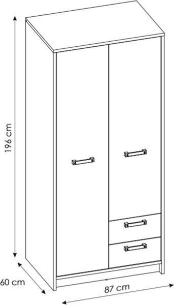 Ντουλάπα Nebraska δίφυλλη - 87.00Χ60.00Χ196.00cm