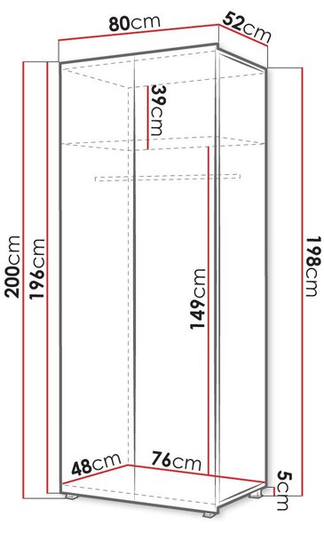 Ντουλάπα Calabrini δίφυλλη-Λευκό - 80.00Χ52.00Χ200.00cm