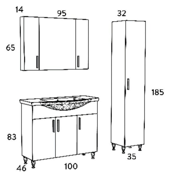 Σετ Έπιπλο Μπάνιου SIENA HARMONY NEW 100 9SSI100HN0W Πάγκο 96x34x83cm