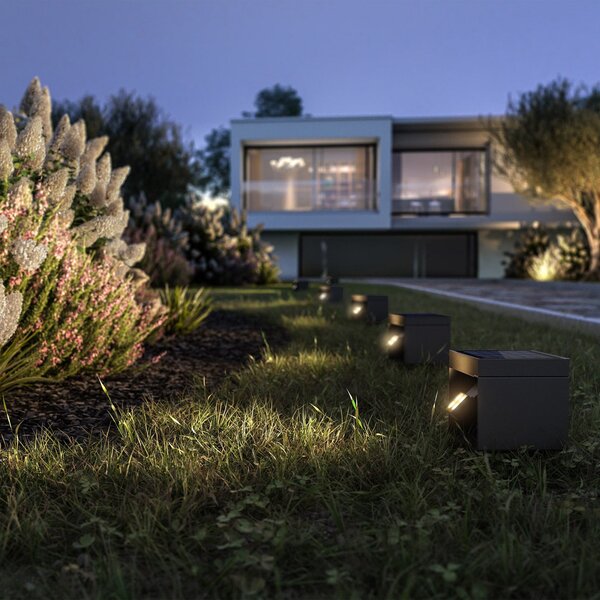 KLEWE LED ηλιακός προβολέας κήπου Alea ανθρακί 15 x 15cm IP65, Μαύρο, Αλουμίνιο, σύγχρονο, Ηλιακά φώτα
