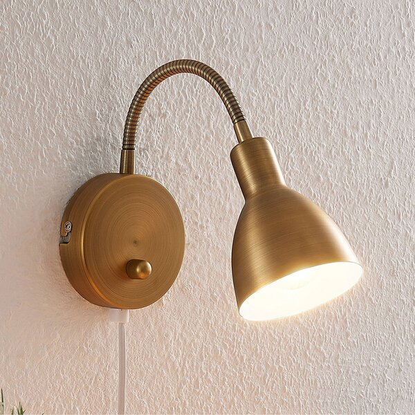 Lindby Φωτιστικό τοίχου Amrei, ορείχαλκος αντίκα, 42 cm, φις, με δυνατότητα, ρυθμιζόμενος, Μπρούτζινο / Αντικέ ορείχαλκου, Σαλόνι / τραπεζαρία, Μέταλλο, Αντίκα, Φως ανάγνωσης