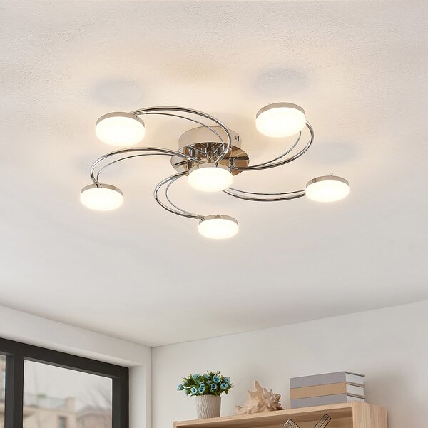 Lindby LED φωτιστικό οροφής Rouven, σπειροειδές σχήμα, 6-φωτο, γκρι, Μεταλλικό, Σαλόνι / τραπεζαρία, Μέταλλο, σύγχρονο