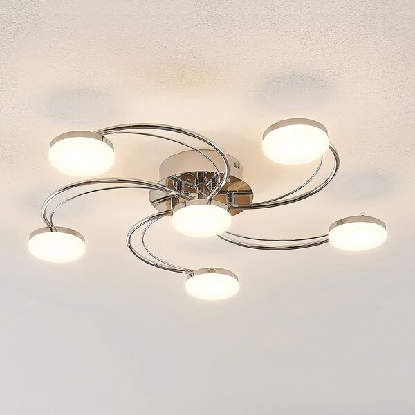 Lindby LED φωτιστικό οροφής Rouven, σπειροειδές σχήμα, 6-φωτο, γκρι, Μεταλλικό, Σαλόνι / τραπεζαρία, Μέταλλο, σύγχρονο