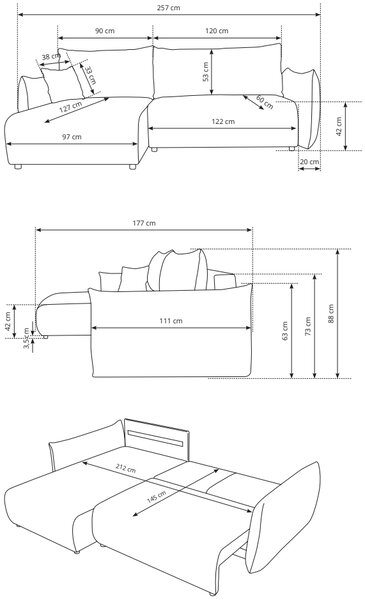 Γωνιακός καναπές Alino-Kafe Anoixto - 257.00Χ177.00Χ88.00cm