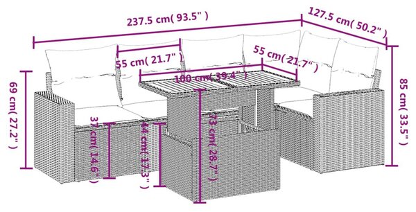 Καναπές Κήπου 6 Τεμαχίων Μαύρο από Συνθετικό Ρατάν με Μαξιλάρια - Μαύρο