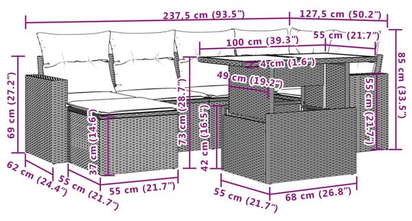 Καναπές Σετ 7 Τεμαχίων Μαύρο Συνθετικό Ρατάν με Μαξιλάρια - Μαύρο