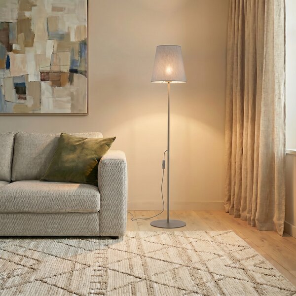 TK Lighting Φωτιστικό δαπέδου Elizabeth, άμμος/μπεζ, λινό, ύψος 152 εκ., E27, Μπεζ, Σαλόνι / τραπεζαρία, Ύφασμα / Κλωστοϋφαντουργία, σύγχρονο