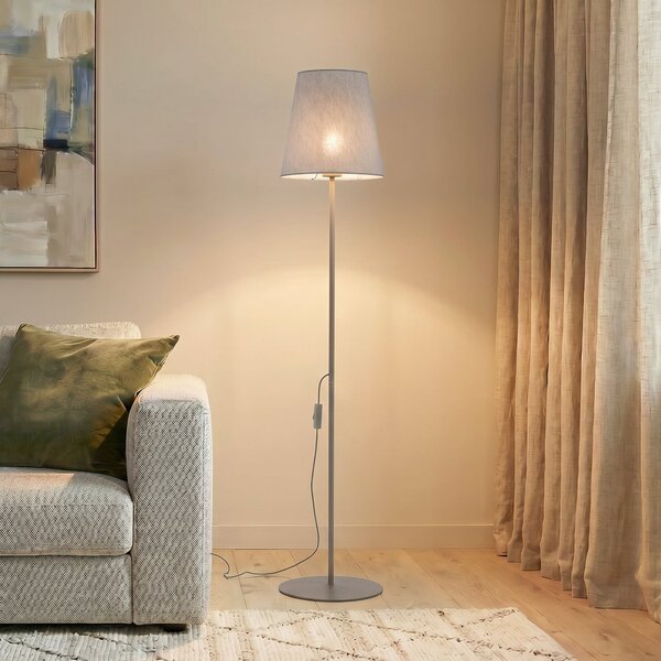 TK Lighting Φωτιστικό δαπέδου Elizabeth, άμμος/μπεζ, λινό, ύψος 152 εκ., E27, Μπεζ, Σαλόνι / τραπεζαρία, Ύφασμα / Κλωστοϋφαντουργία, σύγχρονο