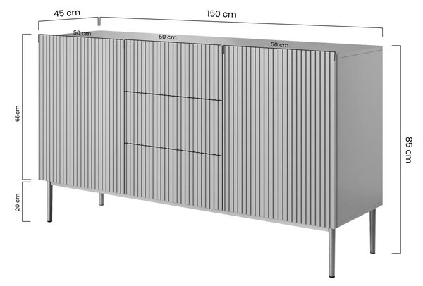 Μπουφές Niki 150x85x45cm με 3 συρτάρια, Λευκό ματ / μαύρα πόδια - BOG4589