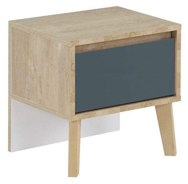 Larvik κομοδίνο με 1 συρτάρι 42x36x41εκ. Blond Oak/Λευκό/Μπλε