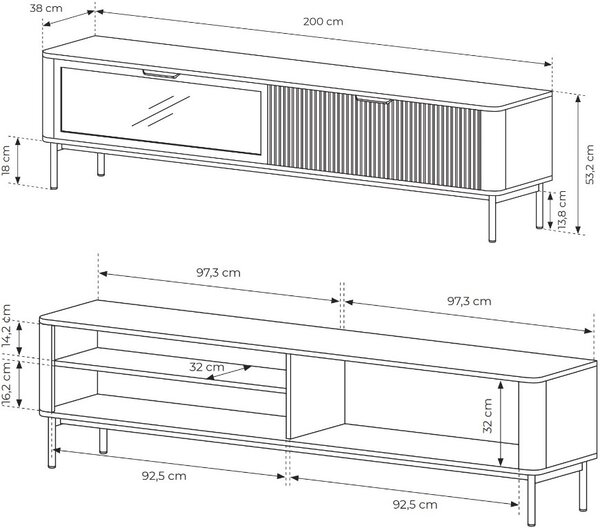 Έπιπλο τηλεόρασης Thorne-Μήκος: 163.2 - 163.20Χ38.00Χ53.20cm