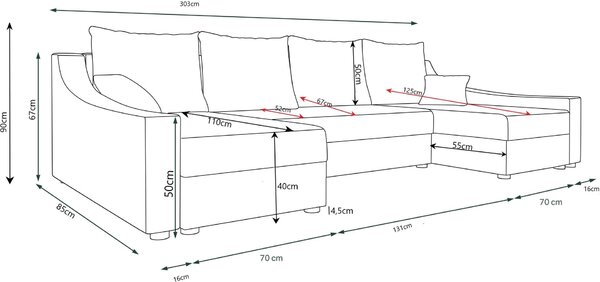 Γωνιακός καναπές Brook U-Mpez-Gkri - 303.00Χ85.00Χ90.00cm