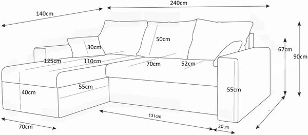 Γωνιακός καναπές Kern-Gkri-Mauro - 240.00Χ140.00Χ90.00cm