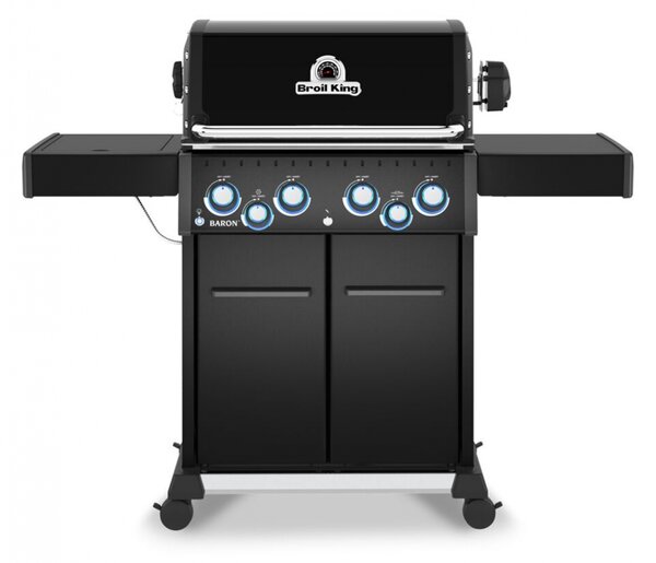 Ψησταριά Υγραερίου Broil King Baron 490 Shadow με πλευρική εστία, μηχανισμό σούβλας, ισχύ 12.4kW + 4.4kW + 2.7kW και διαστάσεις 145x63x147cm