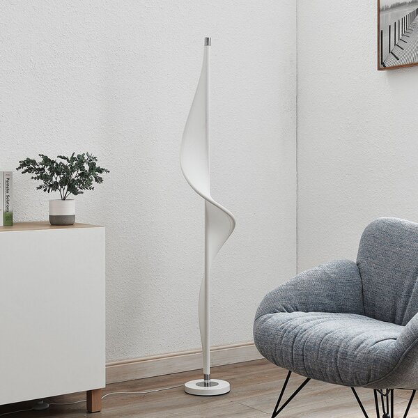 Lucande LED φωτιστικό δαπέδου Edano, 154 cm, λευκό, υφασμάτινο, ρυθμιζόμενο, ρυθμιζόμενος, Λευκό, Σαλόνι / τραπεζαρία, Ύφασμα / Κλωστοϋφαντουργία, σύγχρονο