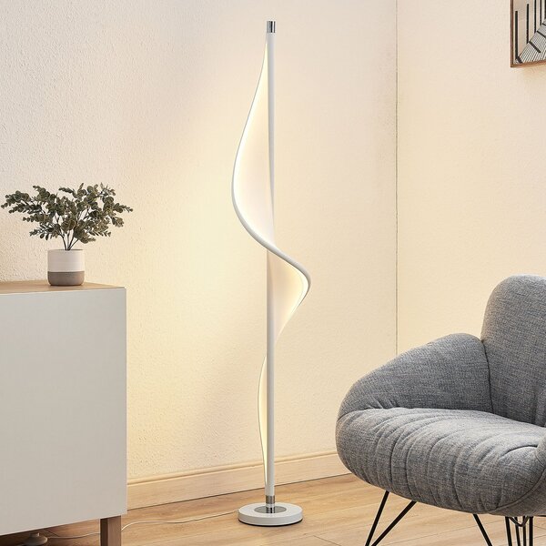Lucande LED φωτιστικό δαπέδου Edano, 154 cm, λευκό, υφασμάτινο, ρυθμιζόμενο, ρυθμιζόμενος, Λευκό, Σαλόνι / τραπεζαρία, Ύφασμα / Κλωστοϋφαντουργία, σύγχρονο