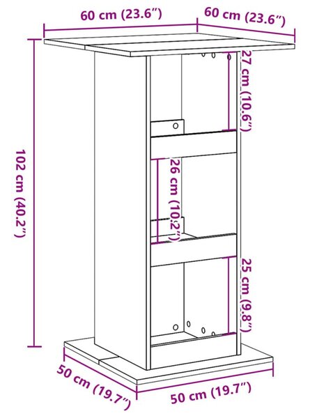 Τραπέζι Μπαρ με Ράφια Καπνιστή Δρυς 60x60x102 εκ. Επεξεργ. Ξύλο - Καφέ