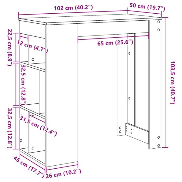 Τραπέζι Μπαρ με Ράγες Δρυς 102x50x103,5 εκ. Επεξεργ. Ξύλο - Καφέ