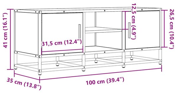 Έπιπλο Τηλεόρασης Καφέ Δρυς 100x35x41 εκ Επεξ. Ξύλο/Μέταλλο - Καφέ