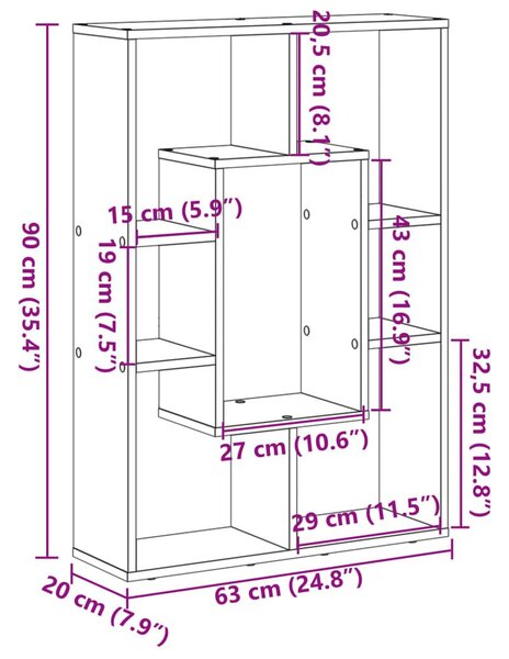 Βιβλιοθήκη Γκρι Sonoma 63x20x90 εκ. από Επεξεργ. Ξύλο - Γκρι