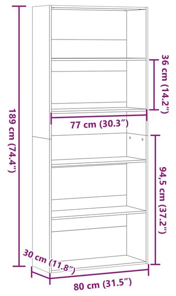 Βιβλιοθήκη Παλαιό Ξύλο 80x30x189 εκ. Επεξεργ. Ξύλο - Καφέ