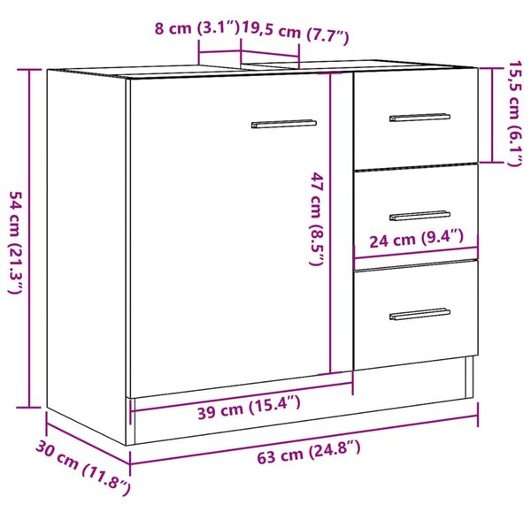 Ντουλάπι Νιπτήρα Όψη Παλαιού Ξύλου 63x30x54 εκ. Επεξ. Ξύλο - Καφέ