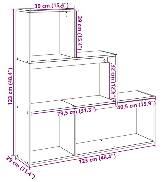 Βιβλιοθήκη/Διαχωριστικό Χώρου 3 Επ. Γκρι 123x29x123 εκ Επ. Ξύλο - Γκρι