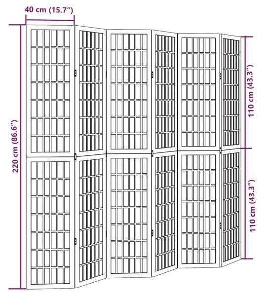 Διαχωριστικό Χώρου με 6 Πάνελ Λευκό από Μασίφ Ξύλο Παυλώνιας - Λευκό