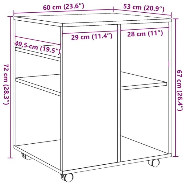 Ντουλάπι Τροχήλατο Όψη Παλαιού Ξύλου 60x53x72 εκ. Επεξεργ. Ξύλο - Καφέ