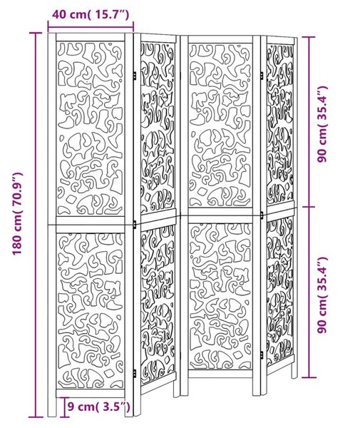 Διαχωριστικό Χώρου με 4 Πάνελ Μαύρο από Μασίφ Ξύλο Παυλώνιας - Μαύρο