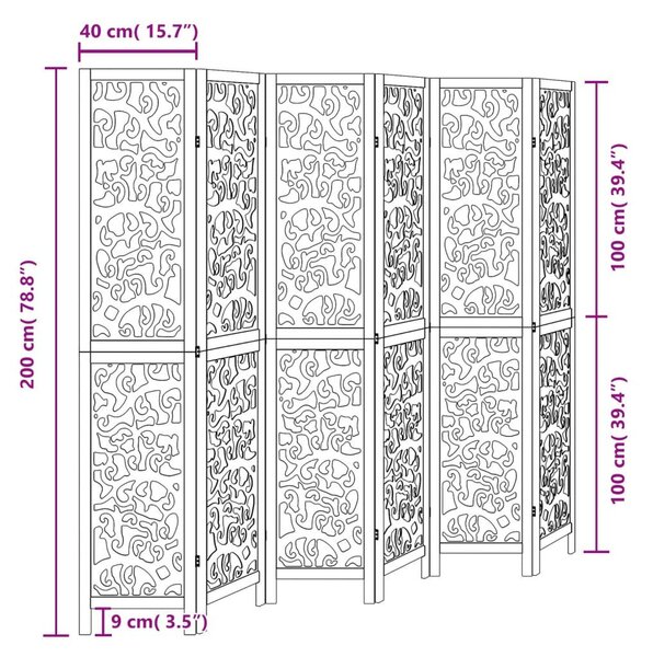 Διαχωριστικό Χώρου με 6 Πάνελ Μαύρο από Μασίφ Ξύλο Παυλώνιας - Μαύρο
