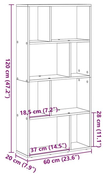 Βιβλιοθήκη Καφέ Δρυς 60x20x120 εκ. από Επεξεργασμένο Ξύλο - Καφέ