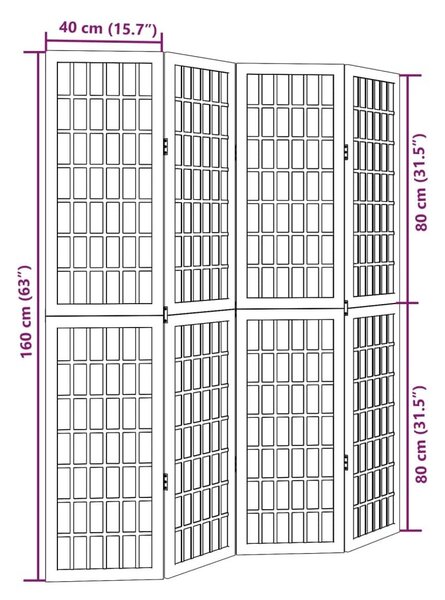 Διαχωριστικό Χώρου με 4 Πάνελ Μαύρο από Μασίφ Ξύλο Παυλώνιας - Μαύρο