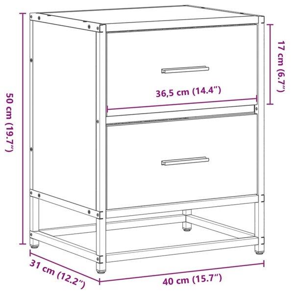 Κομοδίνα Καπνιστή Δρυς 40x31x50 εκ. Επεξεργασμένο Ξύλο - Καφέ