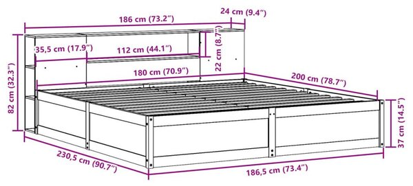 Σκελετός Κρεβατιού Χωρίς Στρώμα 180x200 εκ Μασίφ Ξύλο Πεύκου - Καφέ