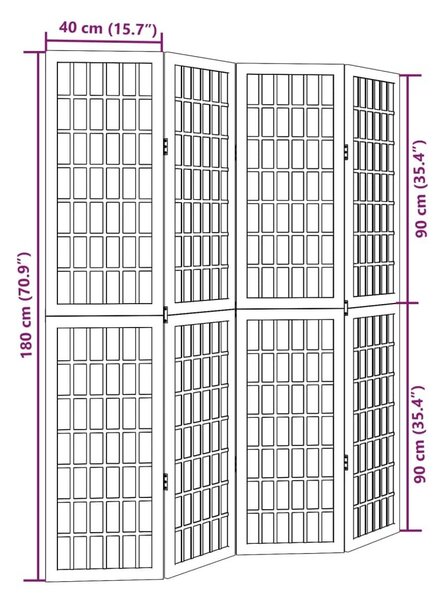 Διαχωριστικό Χώρου με 4 Πάνελ Λευκό από Μασίφ Ξύλο Παυλώνιας - Λευκό