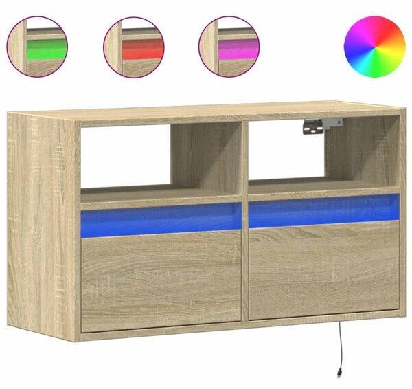 Έπιπλο Τοίχου Τηλεόρασης με LED Sonoma Δρυς 80x31x45 εκ. - Καφέ