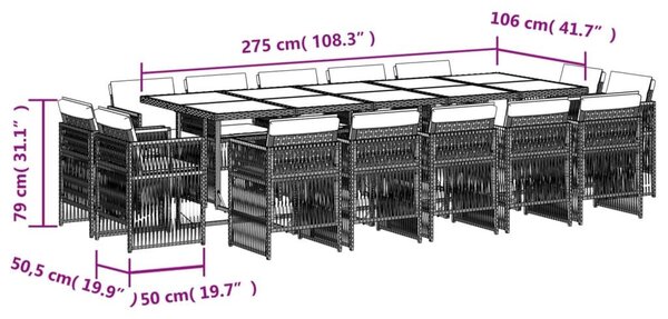 Σετ Τραπεζαρίας Κήπου 15τεμ. Μικτό Μπεζ Συνθ. Ρατάν & Μαξιλάρια - Μπεζ